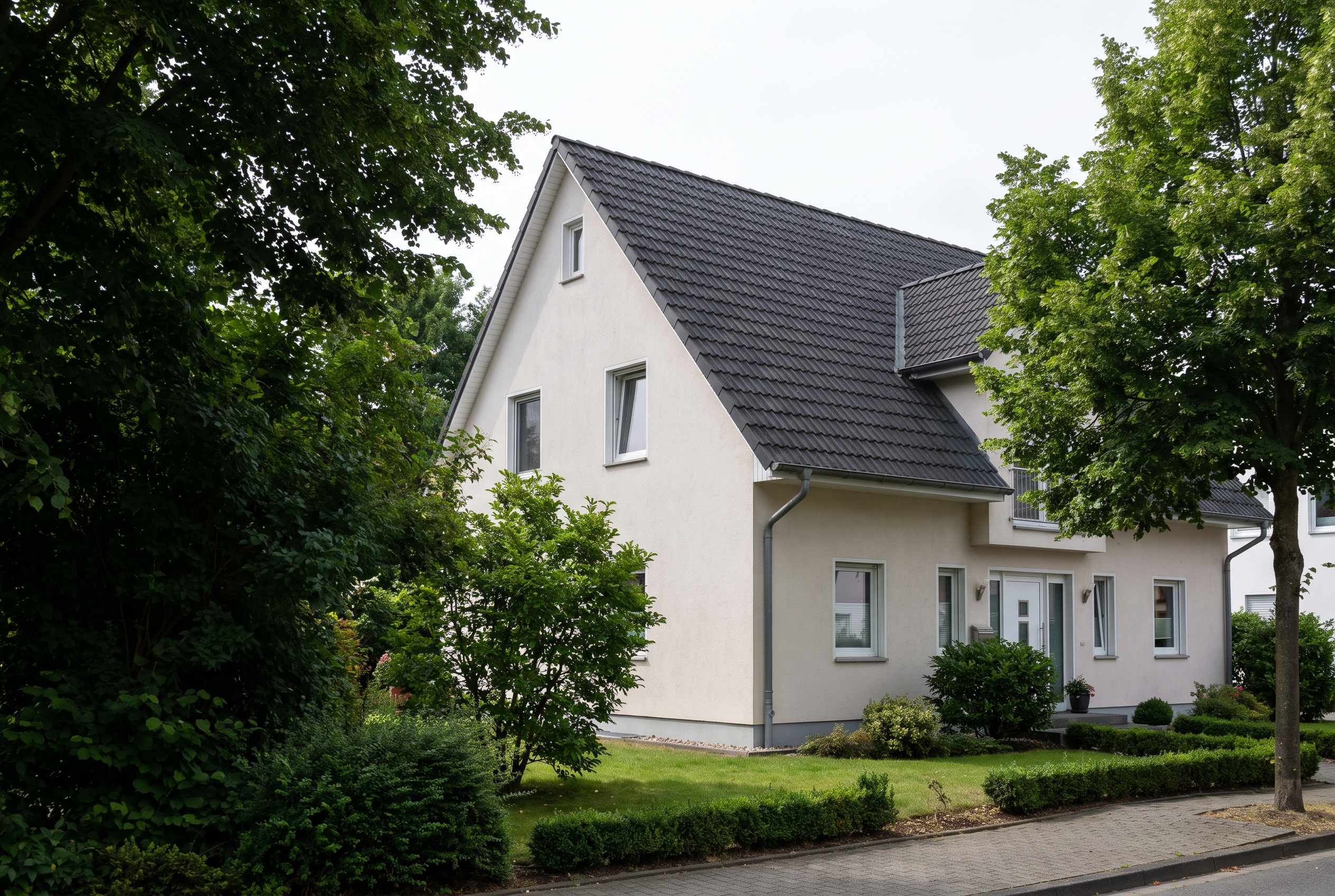 Helles Wohnhaus mit grünem Garten als Beispiel für Wohneigentum in Brilon